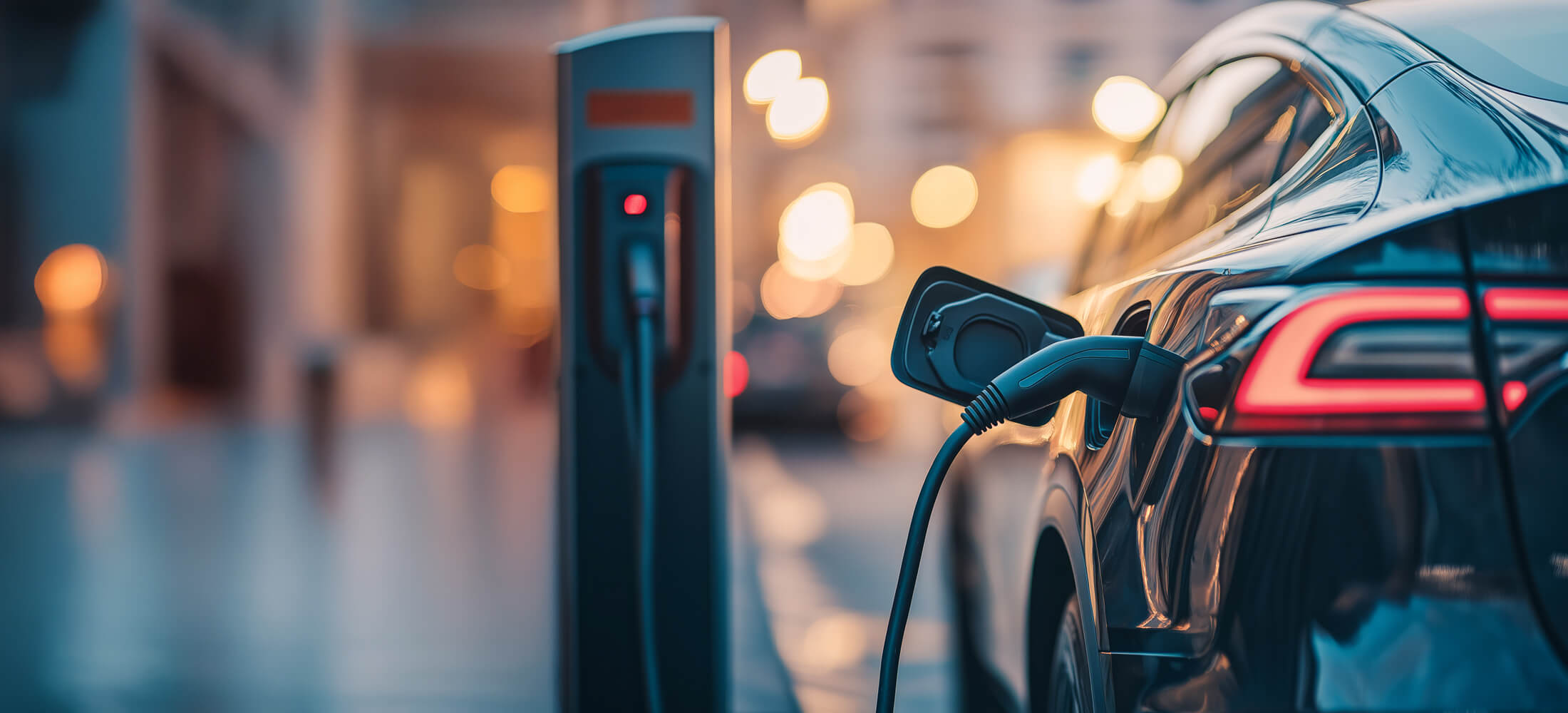 Ein E-Auto mit Ladekabel (Nahaufnahme)